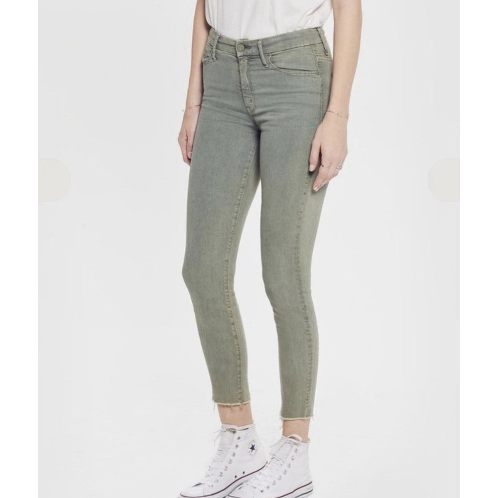 MOTHER Denim The Looker Trespassing Army Green High-Rise Ankle Fray Jean Size 27